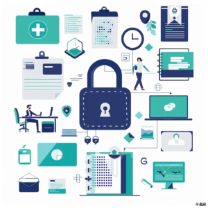 Secure collaboration concept — locked document and team chat icons 